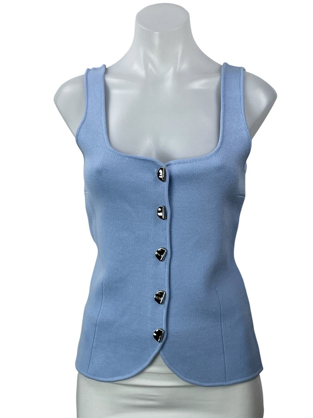 NEW Zara Women's Light Blue Sleeveless Knit Button Front Corset Vest Tank Top S